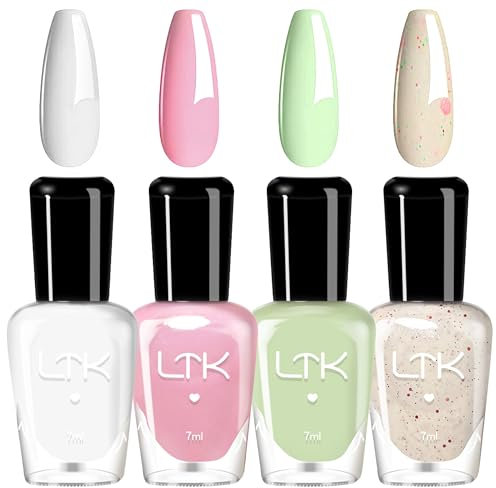 4PCS Macaron Nagellack Set - Schnell trocknend & Langanhaltend Gelb Rosa Weiß Sommer Farben Nagellack - ungiftiger Nagellack auf Wasserbasis - kein UV-Nagellack für Nail Art Maniküre zu Haus (Grün)