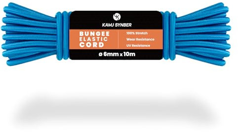 Kamu Synber Bungee Cord 6mm x 10m Elastic Shock Cord Bungee Rope for Tarpaulin, Kayak, Tie Down, Camping | Blue