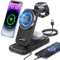Stazione di ricarica wireless 4 in 1 da 15 W, ricarica rapida wireless per più dispositivi, supporto di ricarica per smartphone e smartwatch, compatibile con iPhone Samsung xiaomi Apple Watch e