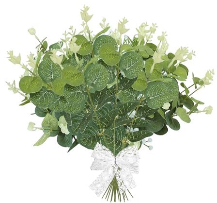 UEPOA Eukalyptus Pflanze, 20 Stück Eukalyptus Getrocknet Schön Olivenzweige Künstlich Realistisch Blätter Deko Künstliche Blätter für Hochzeit, Garten, Büro Dekoration