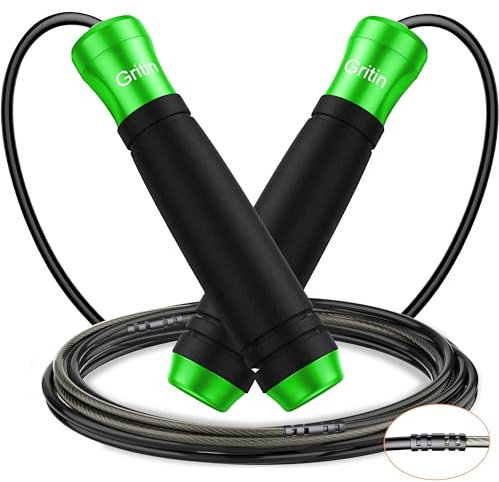 Gritin Cuerda de Saltar Velocidad, Comba Salto Ajustable Con Diseño Cuerda de Empalme 3 Segmentos y Marcado de Escala, Mango Antideslizante de Suave, Rodamientos Rápidos - Ideal para Fitness, Boxeo