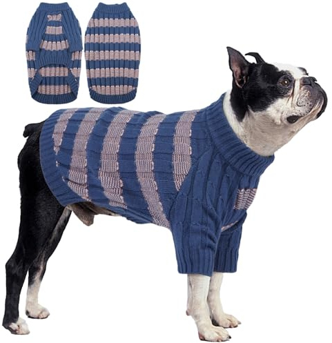 Hjumarayan Hundepullover Mittelgroße Hunde - Pullover Hund mit Geschirrloch, Warm Hunde Strickpullover Winter mit Beinen, Pit-Streifen Hundepulli für Französische Bulldogge, Cocker Spaniel, Blau L