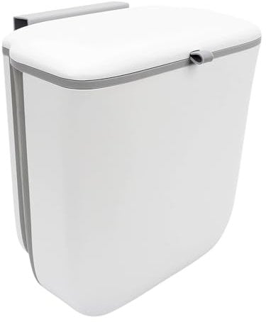 Foldable Hanging Trash Bin with Lid,10L Foldable Food Waste Caddy, Car Trash Can Bin ,Rubbish Compost Bin Wall Mountedfor Counter top,Under Sink , Kitchen , Camping , Car , Bathroom , Office, Bedroom