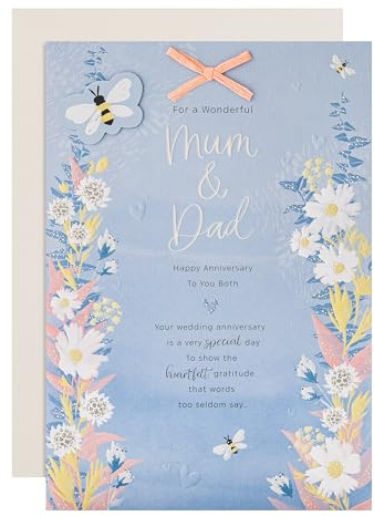 Hallmark Anniversary Card for Mum & Dad, Florals Design, Heartfelt Verse, Blue