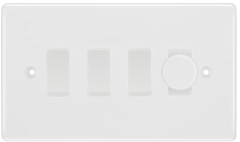 BG White Moulded 4 Gang Light Switch 1x Trailing Edge LED Dimmer 3x 2 Way Custom Switch