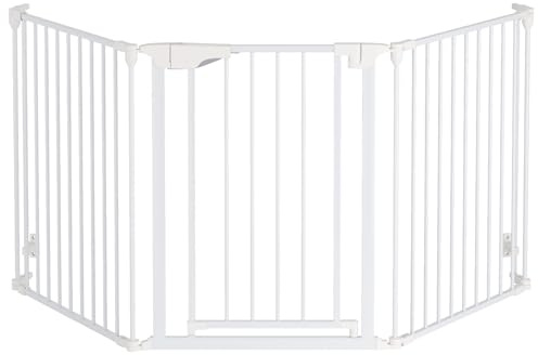 The Fellie Stair Gates for Dogs & Doorways, Foldable Dog Gate with Automatic Closing, Fire Guard Metal Playpen, Indoor Safety Barrier for Dogs/Pet/Child/Christmas Tree Fence, 213x75cm