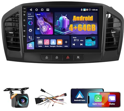 Fuluku 4+64G Android Autoradio für Opel Insignia 2008-2013/Buick Regal 2009-2013 mit Wireless Carplay&Android Auto, 9'' IPS Touch Screen Radio mit Bluetooth 5.0/GPS/Rückfahrkamera/FM/WiFi/SWC