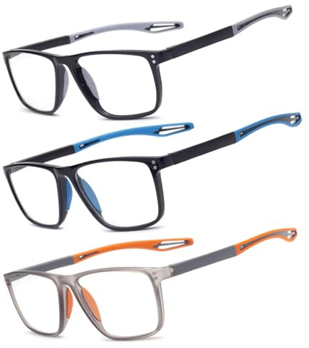 JixGien 3er Pack Lesebrille Herren Ultraleicht TR90 Frame Sportlicher Rechteckige Lesebrillen mit Blaulichtfilter(Schwarz&Gelb&Blau,+2.50)