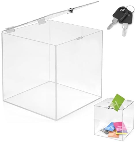 Spendenbox aus Acryl, 20x20x20cm Transparente acryl Box mit verschließbarem Deckel, acryls Losbox, Aktionsbox, Gewinnspielbo mit Schloss und Schlüssel, für Abstimmungen, Gewinnspiele, Wettbewerbe