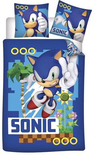 BrandMac Sonic The Hedgehog Wende-Bettwäsche-Set Bettbezug 135x200 Kissenbezug 80x80 Baumwolle Kinder-Bettzeug