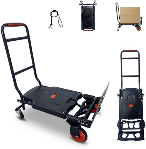 MediHoist 2in1 Folding Sack Truck 200kg Capacity, Sack Truck Trolley Orange | Vertical Sack Truck, Flat Platform Trolley, Heavy Duty, For Moving & Gardening & Household