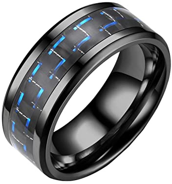 Generisch Erwachsene Glasfaser Drei-Ring KohlenstoffTitan-Stahlring paar Der Ringe Kette (Blue, 10)