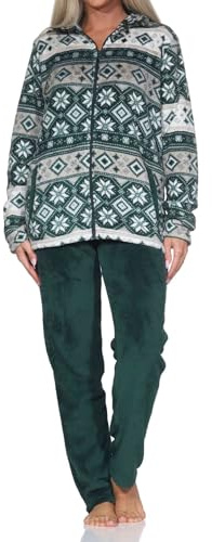 NORMANN Damen Hausanzug aus Coralfleece Freizeitanzug in Norweger Optik