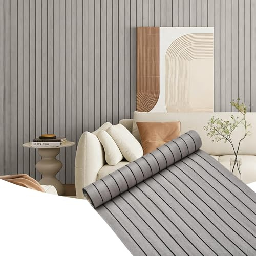MOFXWHE Panneaux acoustiques autocollants en placage de bois 3D - 300 x 40 cm - Aspect bois - Décoration murale en PVC - Pour salon, cuisine, bureau, chambre à coucher - Gris