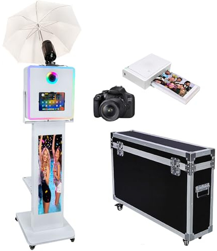 Fotokabine, kompatibel mit iPad 25,9 cm - 33 cm und für DSLR-Kamera, Fotoautomaten mit 73,7 cm (29 Zoll) LCD-Display mit Taschenlampe und Flugtasche für Veranstaltungen, Verleih, Hochzeit, Party