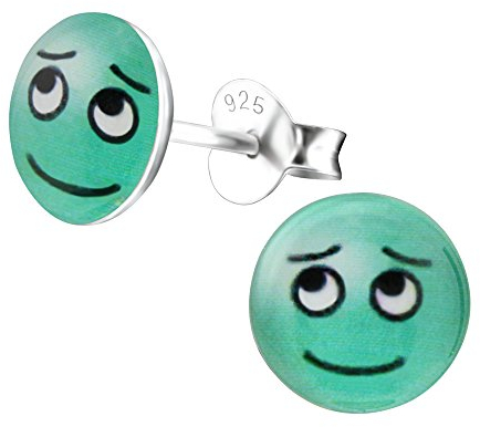 Laimons Mädchen Kids Kinder-Ohrstecker Ohrringe Kinderschmuck Smiley Gesicht fröhlich glücklich Platte Scheibe Grün Schwarz aus Sterling Silber 925