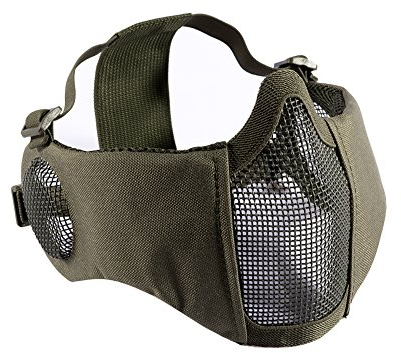 OneTigris Airsoft Maske Faltbare halbe Mesh Gesichtsmaske Gesichtsschutz mit Gehörschutz (Army Grün)