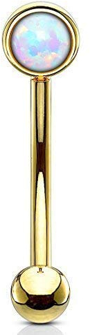 Tapsi´s Coolbodyart® Augenbrauen Curved Piercing Chirurgenstahl 316L Gold Länge 6mm Opal Weiß