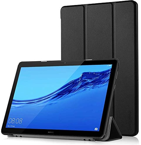 Simpeak Coque Compatible pour Huawei MediaPad T5 10.1 Housse de Protection en Cuir PU Étui Magnétique Ultra-Mince avec Fonction Support - Noir
