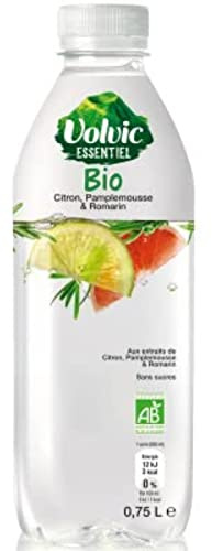 Volvic Eau aromatisée aux agrumes romarin bio - La bouteille de 75cl