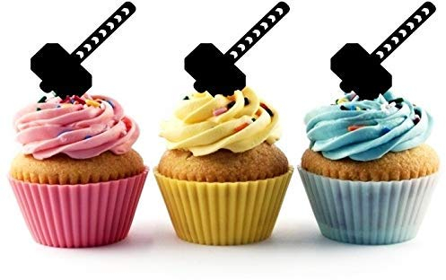 Whimsical Practicality Thor's Hammer Mjolnir Silhouette Acrylic Cupcake Toppers 12 pcs