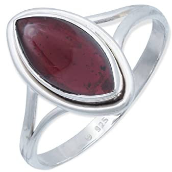 mantraroma Damen Ring Silber mit Stein Granat Edelstein rot schlicht groß modern