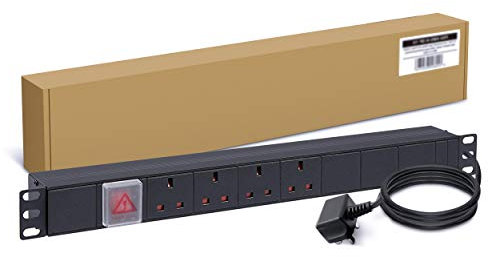 LMS Data 4 Way PDU Extension Lead- 13A Multi Plug Switched Power Distribution Unit (PDU) Rack Mount Charging Station with 1.8 M Cord Cable for Home Office 19 Inch PDU Server Cabinet, UK Socket Type
