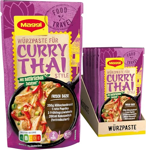 MAGGI Food Travel Würzpaste Curry Thai Style (Ohne Konservierungsstoffe, Vegetarisch), 10er Pack (10 x 65g)