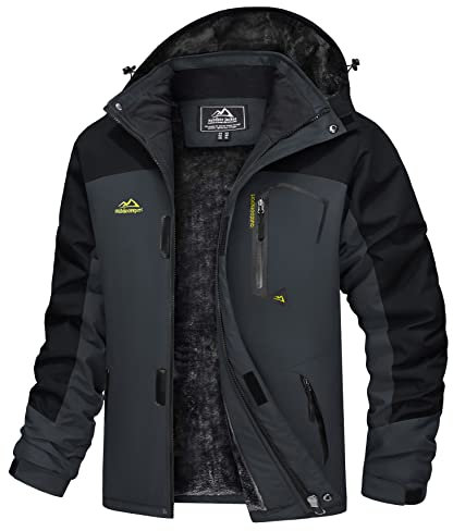 TACVASEN Herren Arbeitsjacke Winter Angeljacke Übergangsjacke Regenjacke Outdoorjacke Wasserdicht Atmungsaktiv Winddicht, Grau Schwarz, S