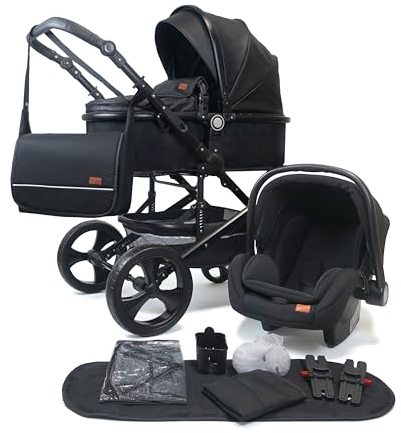 Pixini Kinderwagen Kalani 3in1 Kombikinderwagen, inkl. Babywanne & Buggy & Auto-Babyschale & Cupholder (glossy black)