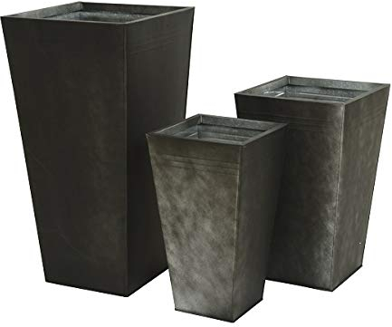 Topf Blumentopf Pflanztopf Übertopf Zinktopf eckig anthrazit antik 3er Set