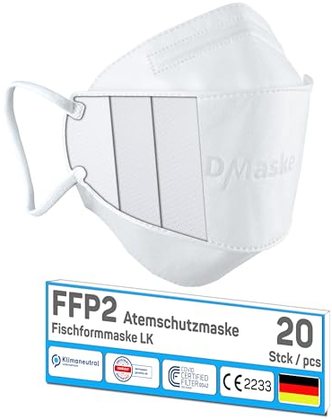faciemF 20x FFP2 Atemschutzmaske LK weiß | 100% Made in Germany | Schutzmaske Fischform Deutschland | CE zertifiziert OEKO TEX | Klimaneutraler Mundschutz Staubschutz | VIRU-fil Nachfolgemodell