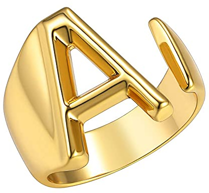 JewelryWe Herren-Damen-Ring Mit Gravur Buchstaben A-Z Kupfer Alphabet Schmuck Gold