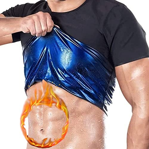 joyvio Sauna Weste Korsett Taille Trainer Body Top Shapewear Schlankheits-T-Shirt Kurzarm Trainingszubehör Anzug Bauchkontrolle Abnehmen Heat Trapping T-Shirt Für Herren (Color : Man, Size : M)