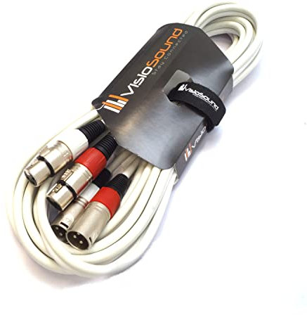 VisioSound 2 x Male XLR to 2 x Female XLR Balanced Microphone Twin Lead/Audio Patch Cable - 3 Colours (5m-white)