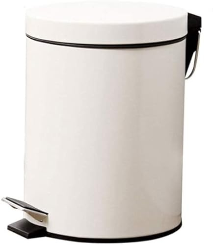 YMXWFC White Trash Can Round Foot Mute 0.8gallon1.3gall Dustbin Rubbish Wastepaper Bin Mini Bathroom Metal
