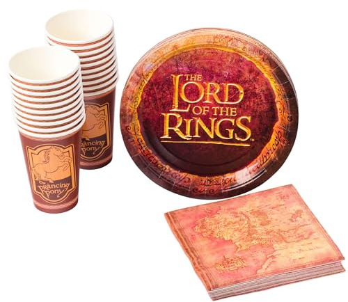 Silver Buffalo The Lord of the Rings Prancing Pony 60 Pack Partyware Disposable Paper Plates, Napkins, and Cups