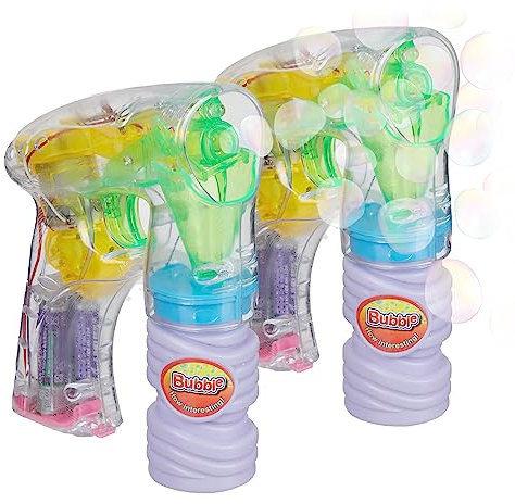 Relaxdays LED Seifenblasenpistole, 2er Set, Seifenblasenmaschine Kinder, elektrisch, mit Batterien & Seifenlauge, bunt, 15 x 13 x 5.00 cm