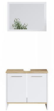 Vicco Badmöbel-Set Weiß Elvio, bestehend aus Waschbeckenunterschrank, Badezimmerspiegel - Schlichte Linienführung für Moderne Badezimmer