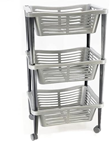 GEEZY 3 Tier Vegetable Trolley, Kitchen Trolley Basket On Wheels Fruit and Veg Kitchen Bathroom Children’s Room Office Movable Organiser Well Ventilated Basket Household Storage Rack