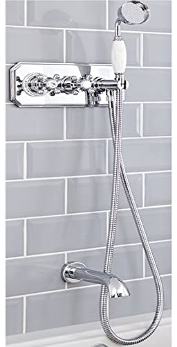MILANO Thermostatic Mixer Valve Bath Spout Hand Shower Chrome White