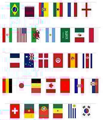 Henbrandt Football World Cup Party Bunting 7m with 32 Flags Nylon Flags of the World Football Garland World Cup Bunting International Bunting Banner Pub BBQ Garden Party Decorations