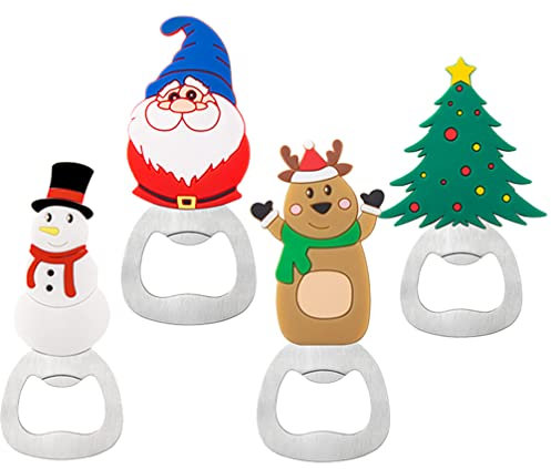 Operitacx 4 Pezzi Apribottiglie a Tema Natalizio Apribottiglie per Cartoni Animati Apribottiglie per Birra Regali per Feste per La Festa di Natale (+ Babbo Natale + Albero di Natale +