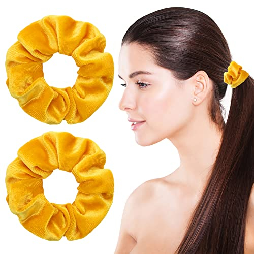 WLLHYF 2 Pcs rosa Samt Haar Scrunchies große Größe Haar Bands niedlich Seil elastische Krawatten für Mädchen Frauen Weihnachten Geschenke Armband Pferdeschwanz Halter Haarschmuck (Gelb)