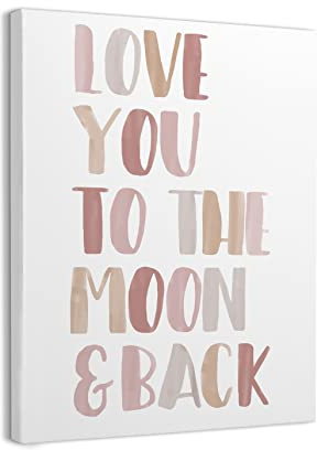Gerahmte Leinwand mit Aufschrift Love You to The Moon and Back, 27,9 x 35,6 cm, neutrales Kinderzimmer-Liebeszitat, Kunstwerk, Wanddekoration für Zuhause, Schlafzimmer, Kinderzimmer, Mädchenzimmer