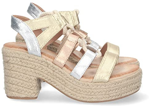 shoes&blues.es 72696 Sandalia de Tacon y Plataforma para Mujer, Forrada de Yute, Multicolor, y Cierre de Cordones, Primavera Verano 2022 Plata Talla 37