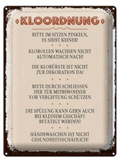 Ontrada Blechschild 30x40cm gewölbt Kloordnung bitte im sitzen pinkeln Deko Geschenk Schild