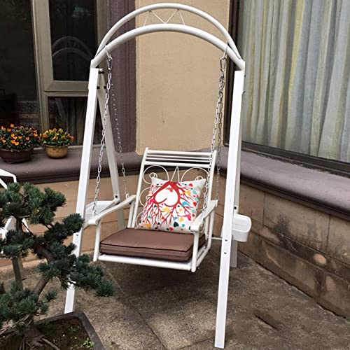 Altalena per adulti in ferro battuto da giardino con vassoio Comodo cuscino Materiale metallico Sedia a dondolo singola per il tempo libero bianca (white)