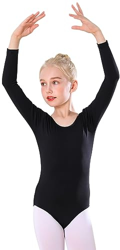 Bezioner Body Danza Classica Bambina Body Ginnastica Artistica Bambina Ballet Leotard Manica Lunga per 3-12 Anni Nero 130