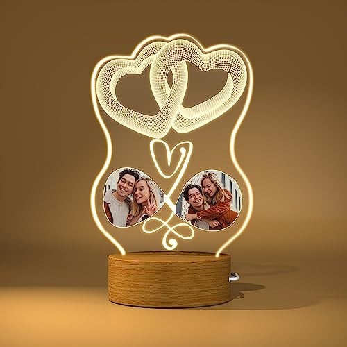 Rainsar Lampe Acrylique Personnalisée - Créez une Lueur d'Amour avec Vos Noms-Veilleuse Cœur en Ballons d'Amour 3D Personnalisée pour Célébrer Anniversaire, Mariage et Saint-Valentin